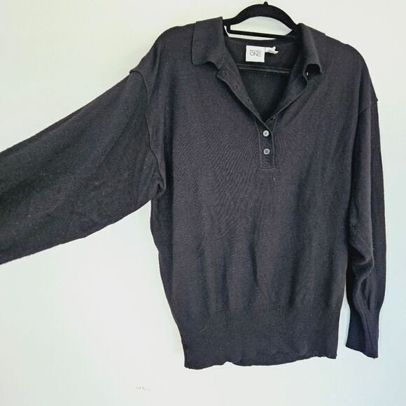 Vintage Oversized Slouchy Black Grandma/Grandpa Cozy Collared Sweater 26/28 3X - Picture 3 of 6